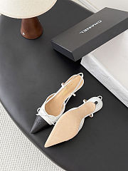Chanel White & Black CC Bow Slingback Heels. - 2