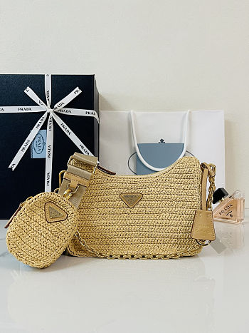 Prada Re-Edition Raffia Shoulder Bag 23x16x7cm