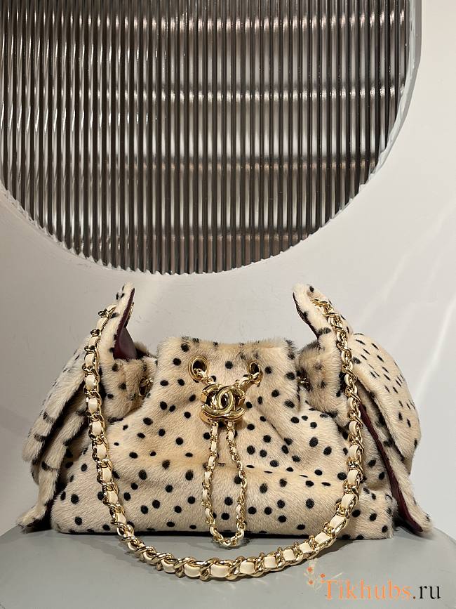 Chanel 2SC Drawsting Mini Handbag Beige Sheepskin & Gold-plated Metal 20x22x12.5cm - 1