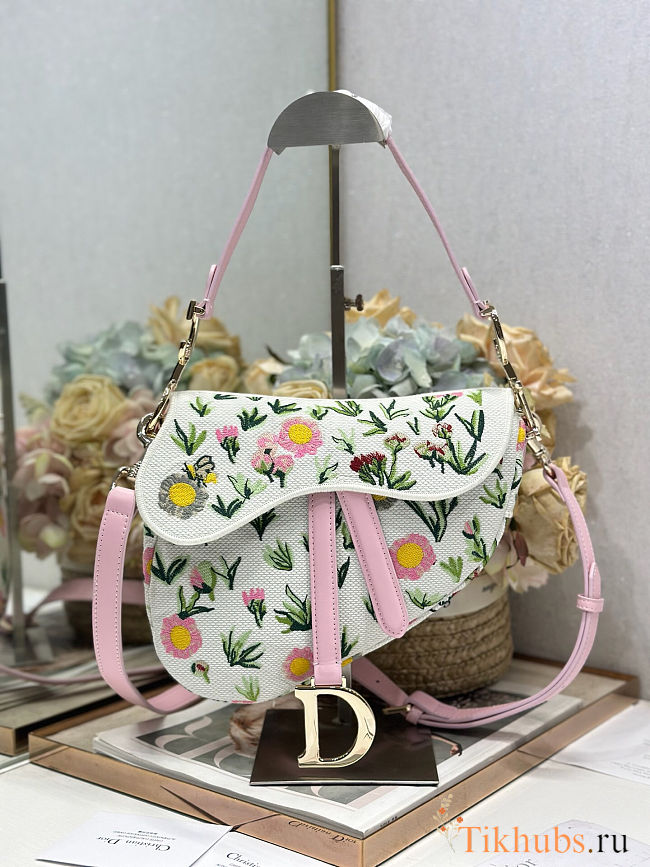 Dior Small Saddle Bag with multicolor Daisy Garden embroidery 25.5×20×6.5cm - 1