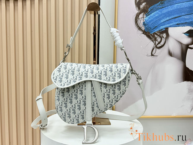 Dior Saddle Bag in latte and gray Dior Oblique jacquard - 1