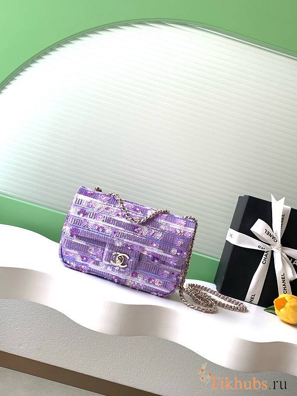 Chanel Purple Sequin Mini Rectangular Flap Bag 14x21x8cm - 1