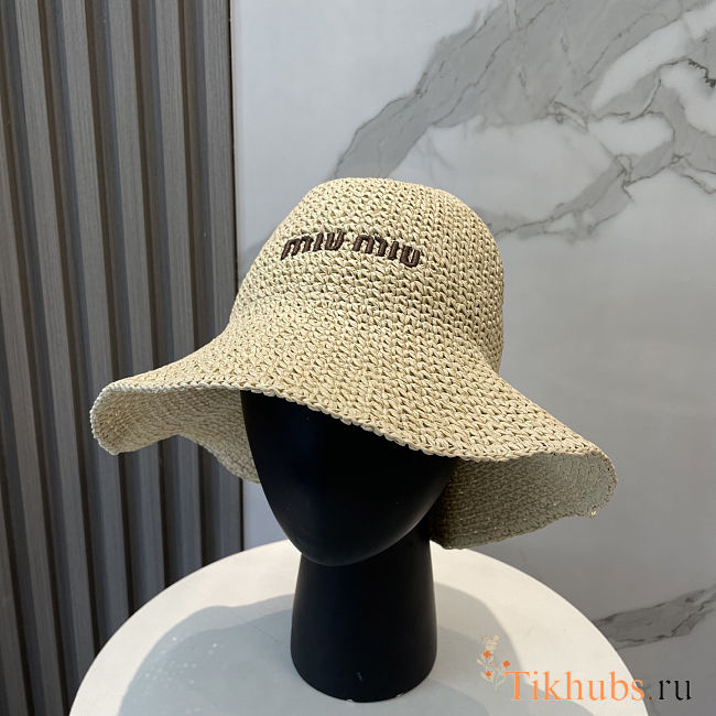Miu Miu Logo Raffia Straw Fisherman Hat - 1