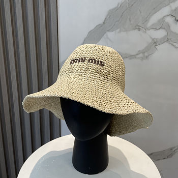Miu Miu Logo Raffia Straw Fisherman Hat