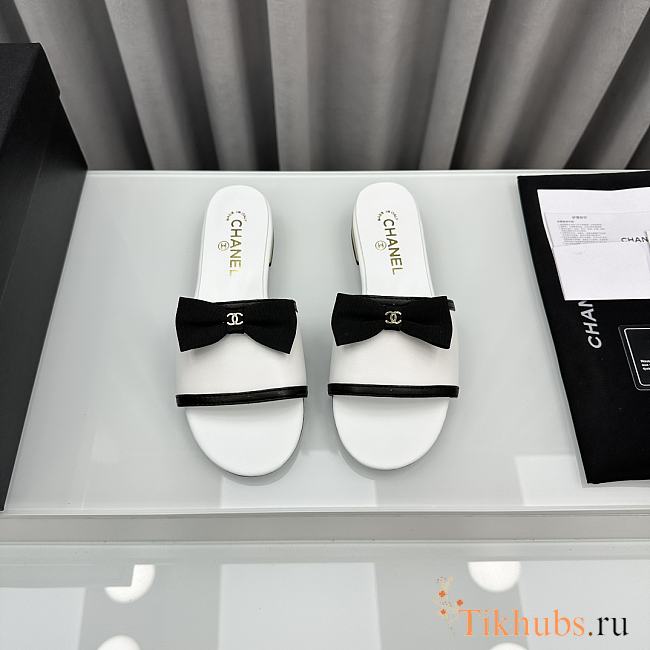 Chanel Bow Slide White Sandals - 1