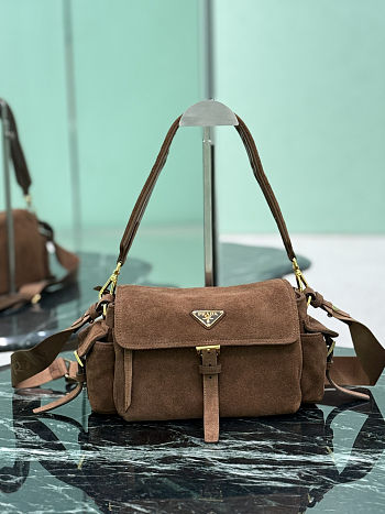 Prada Explore Medium Suede Shoulder Bag 30x14x10cm