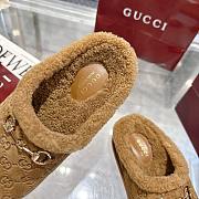 Gucci New Sol Suede Shearling Horsebit Mules - 2