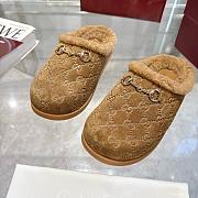 Gucci New Sol Suede Shearling Horsebit Mules - 4