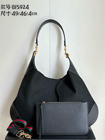 Gucci B Suede Micro GG Black Shoulder Bag 49x46x4cm