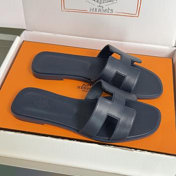 Hermes Oran Women's Flat Navy Blue Slippers