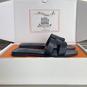 Hermes Oran Women's Flat Navy Blue Slippers - 4