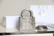 Mini Lady Dior Bag in Grey Cannage Satin with Rhinestones 17x15x7cm - 1