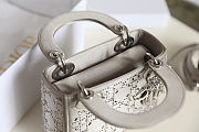 Mini Lady Dior Bag in Grey Cannage Satin with Rhinestones 17x15x7cm - 5