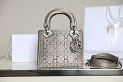 Mini Lady Dior Bag in Grey Cannage Satin with Rhinestones 17x15x7cm - 4