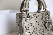 Mini Lady Dior Bag in Grey Cannage Satin with Rhinestones 17x15x7cm - 3