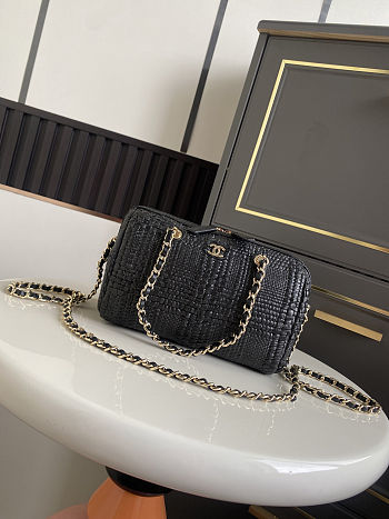 Chanel Clutch classic Raffia Woven Camera Black Bag 11.5x18.5x11cm