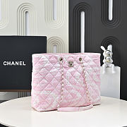 Chanel Printed Denim Quilted Coco Beach Pink Shopping Tote 28.5x37x13vm - 6