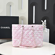Chanel Printed Denim Quilted Coco Beach Pink Shopping Tote 28.5x37x13vm - 3