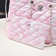 Chanel Printed Denim Quilted Coco Beach Pink Shopping Tote 28.5x37x13vm - 2