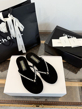 Chanel Pearl-Embellished Thong Sandals