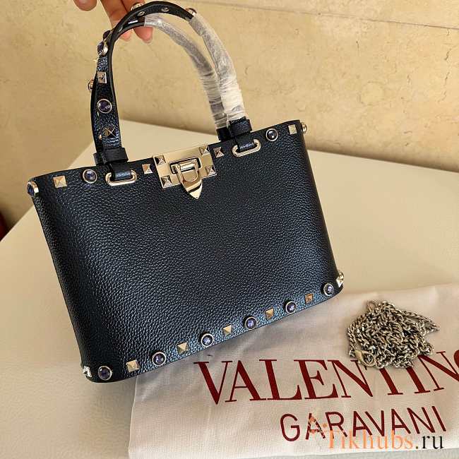 Valentino Garavani Black Rockstud Mini Shopping Bag 23x15.5x6cm - 1