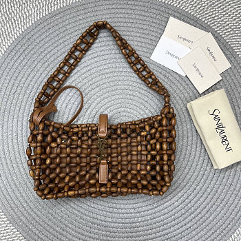 YSL Saint Laurent LE 5 À 7 in wood beads Brown 21-28×15×6cm