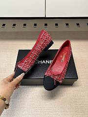 Chanel Red Tweed Tweed and Black Cap-Toe Ballet Flats - 5