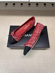 Chanel Red Tweed Tweed and Black Cap-Toe Ballet Flats - 2
