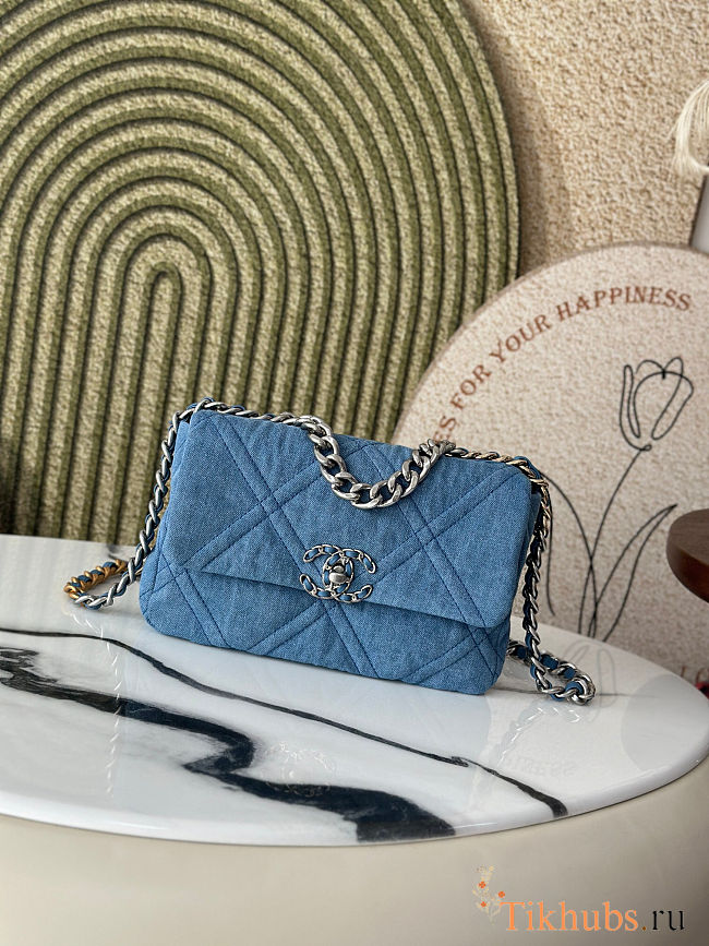 Chanel 19 Flap Bag Denim Blue 26x9x16cm - 1