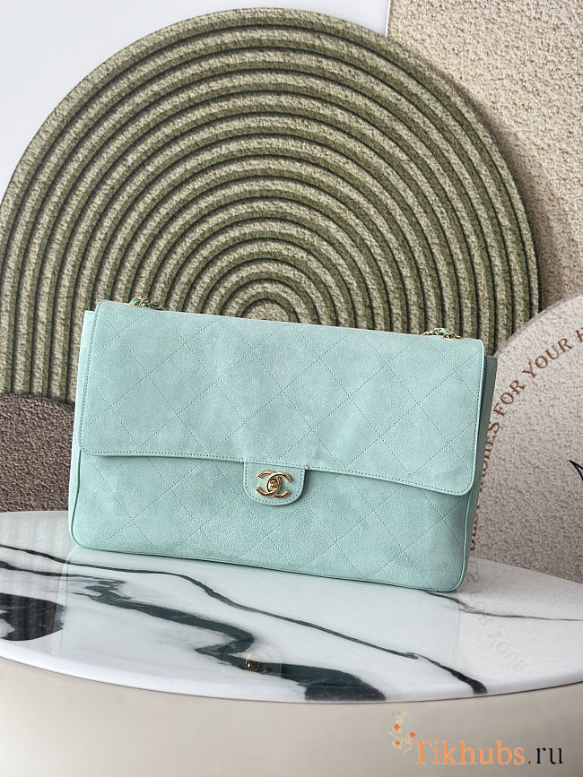 Chanel 26S Classic Flap Maxi Suede Large Glacier Blue Bag 39×26×11cm - 1