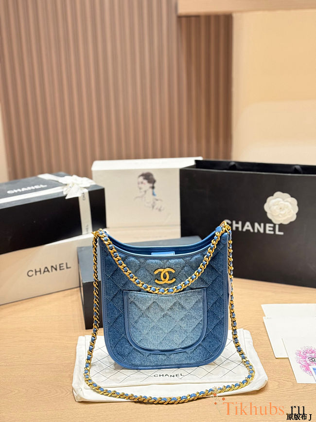 Chanel Washed Denim Quilted Small Hobo 24×20×6cm - 1
