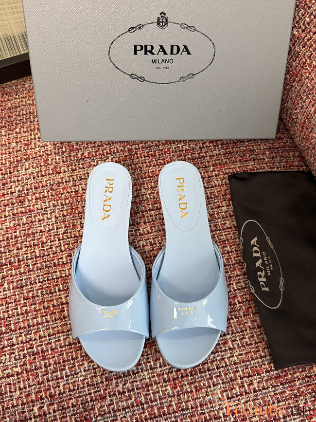 Prada Patent Leather Blue Mules - 1