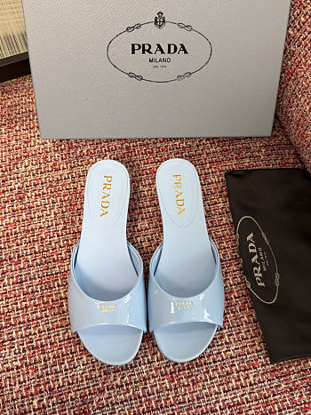 Prada Patent Leather Blue Mules