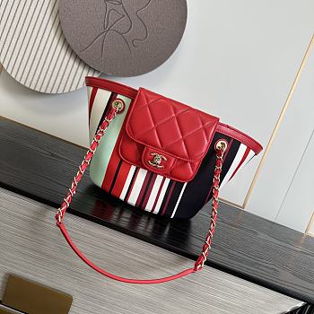 Chanel Striped Canvas Shopping Tote with Quilted Flap Bag 26x54x18cm