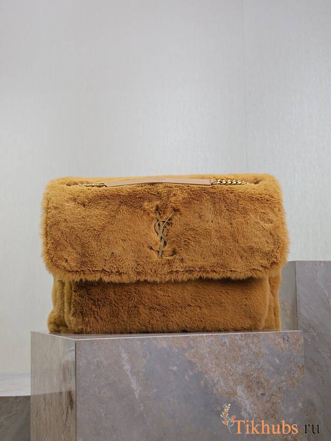 Saint Laurent Large Niki Shoulder Yellow Bag in Faux Fur 47×34×16cm - 1