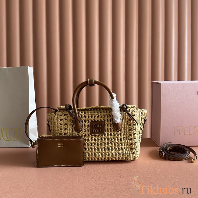 Miu Miu Ivy raffia crochet bag 25.5x14x9.5cm - 1