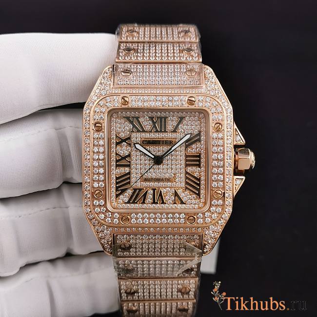 Cartier Santos de Cartier Rose Gold Diamond Watch - 1