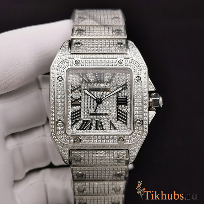 Cartier Santos de Cartier Silver Diamond Watch - 1