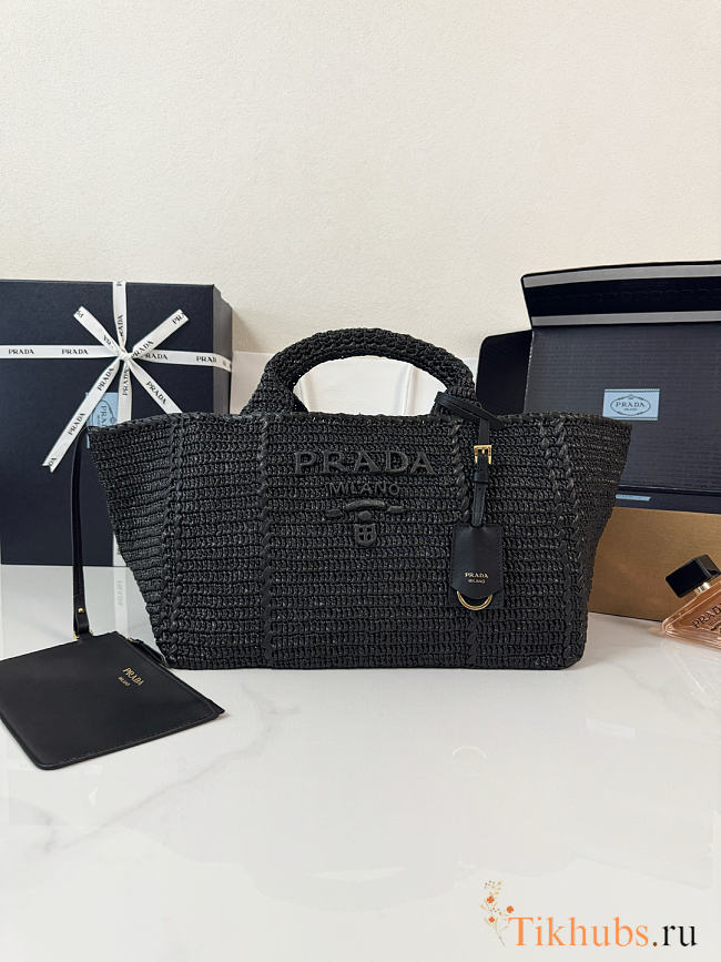 Prada Large Crochet Tote Black Bag 23.5x 35x22cm - 1
