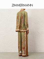 Zimmermann Tiggy Green Paisley Print Silk Shirt & Pants Set. - 6