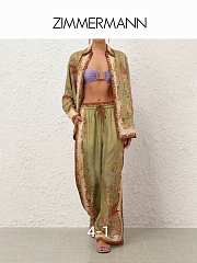 Zimmermann Tiggy Green Paisley Print Silk Shirt & Pants Set. - 4