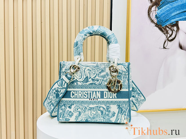 Christian Dior Medium Lady D-Lite Toile de Jouy Blue Bag 24cm - 1