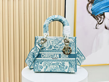 Christian Dior Medium Lady D-Lite Toile de Jouy Blue Bag 24cm