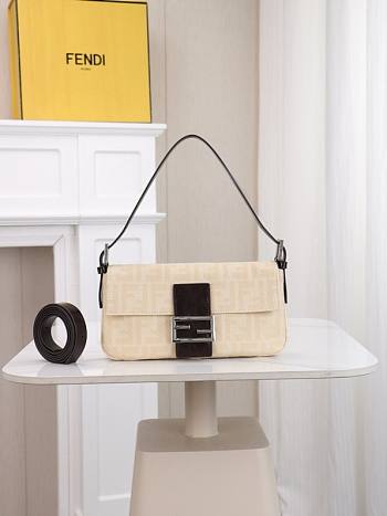 Fendi Zucca Baguette Cream Medium Bag 26x15x4cm