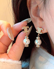 Chanel CC Pearl Drop Gold Earrings - 6