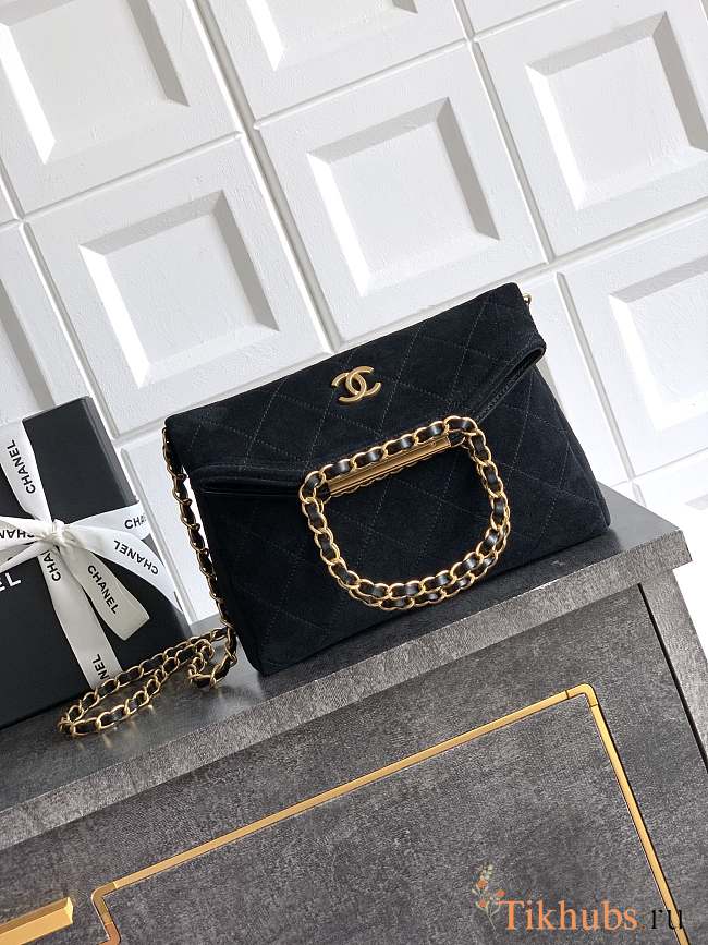 CHANEL Black Quilted Velvet Flap Bag with Chain Top Handle 32×22×7 Cm - 1
