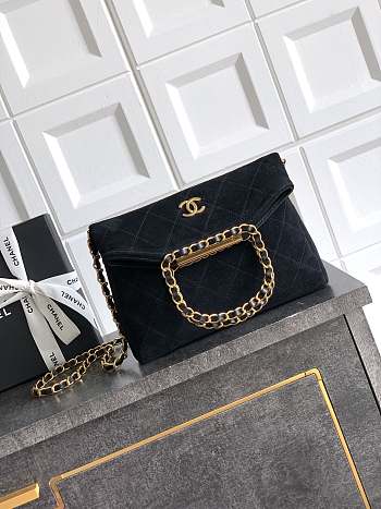 CHANEL Black Quilted Velvet Flap Bag with Chain Top Handle 32×22×7 Cm