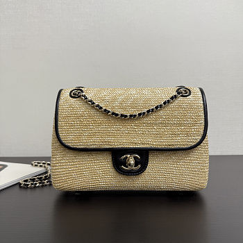 Chanel Flap Bag Beige Braided Raffia 24x14x8cm