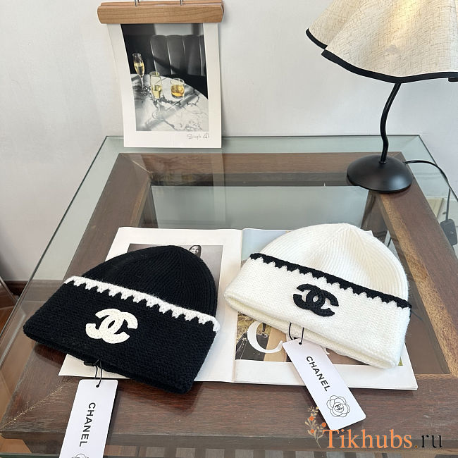 Chanel Knitted Black & White CC Beanie - 1
