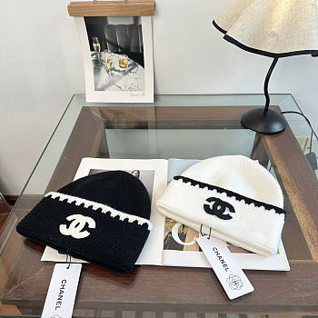 Chanel Knitted Black & White CC Beanie